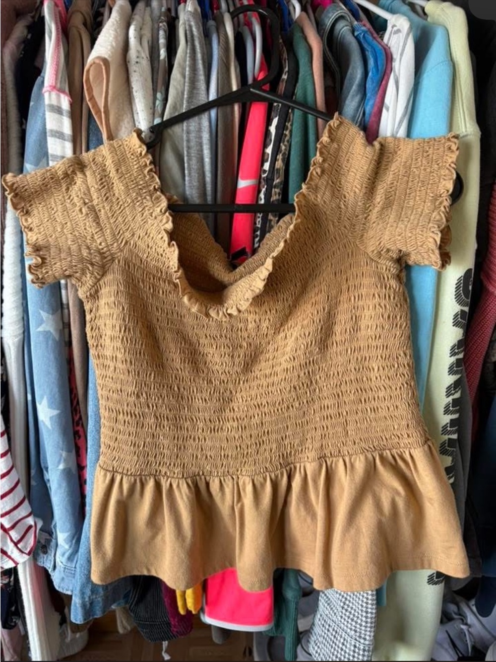 aerie Mustard Smocked Peplum Crop Top